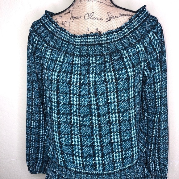 Michael Michael Kors Dress Houndstooth Teal Black & White Ruffle Dress Size L - Picture 3 of 8